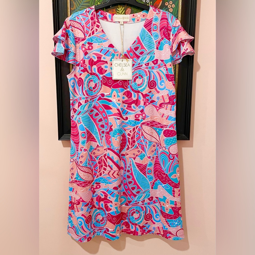 🏷️ New with tags Chelsea Gunn Palm Beach boutique dress size small pink